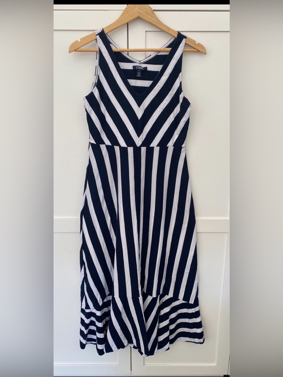 Chaps Dresses & Skirts - Chaps Navy White Chevron V-Neck Nautical Tiered Maxi Dress Size S Coastal Preppy